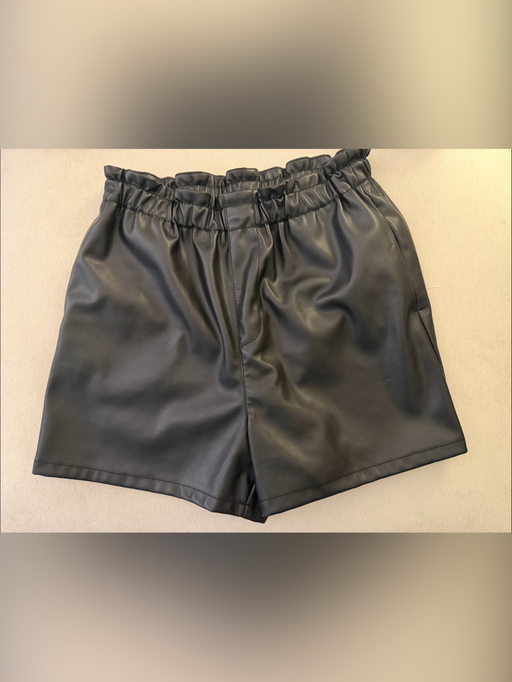 Steve Madden Black High-Waist Faux Leather Paperbag Shorts